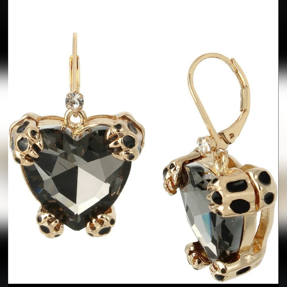 Betsey Johnson Leopard Heart Drop Earrings